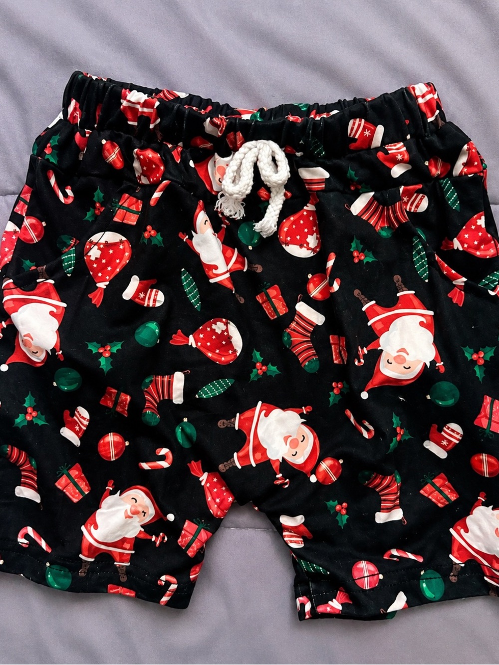 Black Kids Holiday Santa Print Shorts